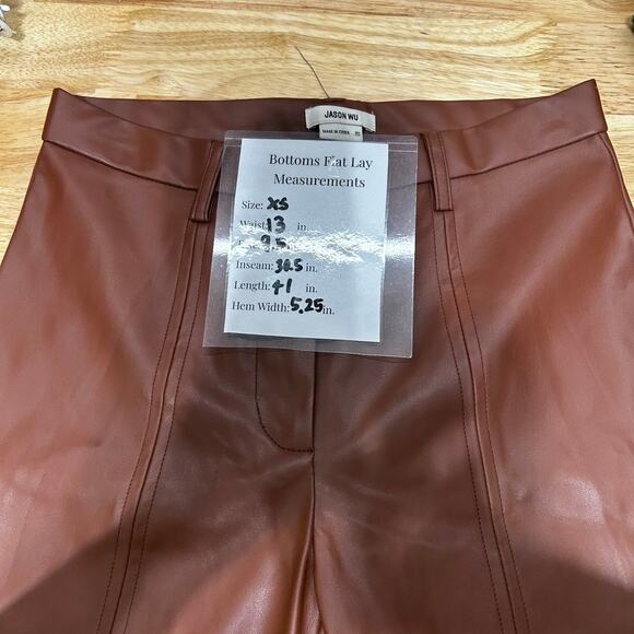 Jason Wu Vegan Leather Brown Straight Leg Pants w/ Front Slits Women's XS Brown - Picture 9 of 9